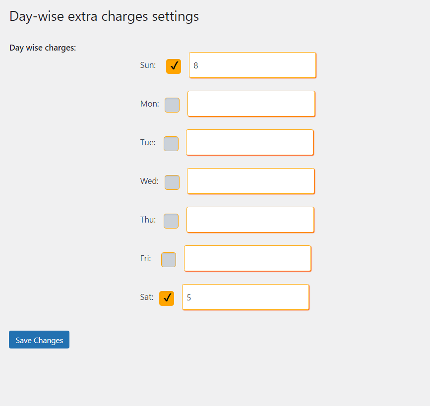 Day-wise extra delivery charges settings - WooODT_Extended