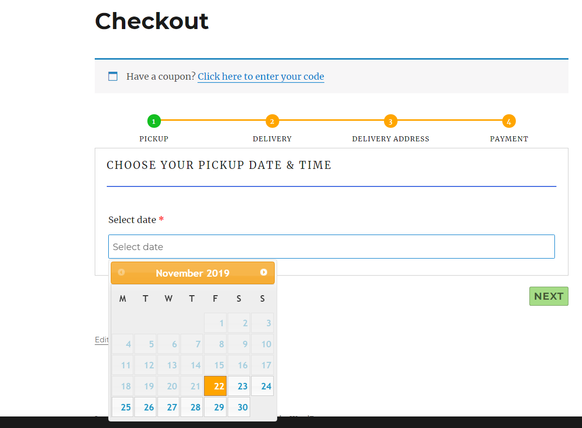 Pickup datepicker calendar for laundry