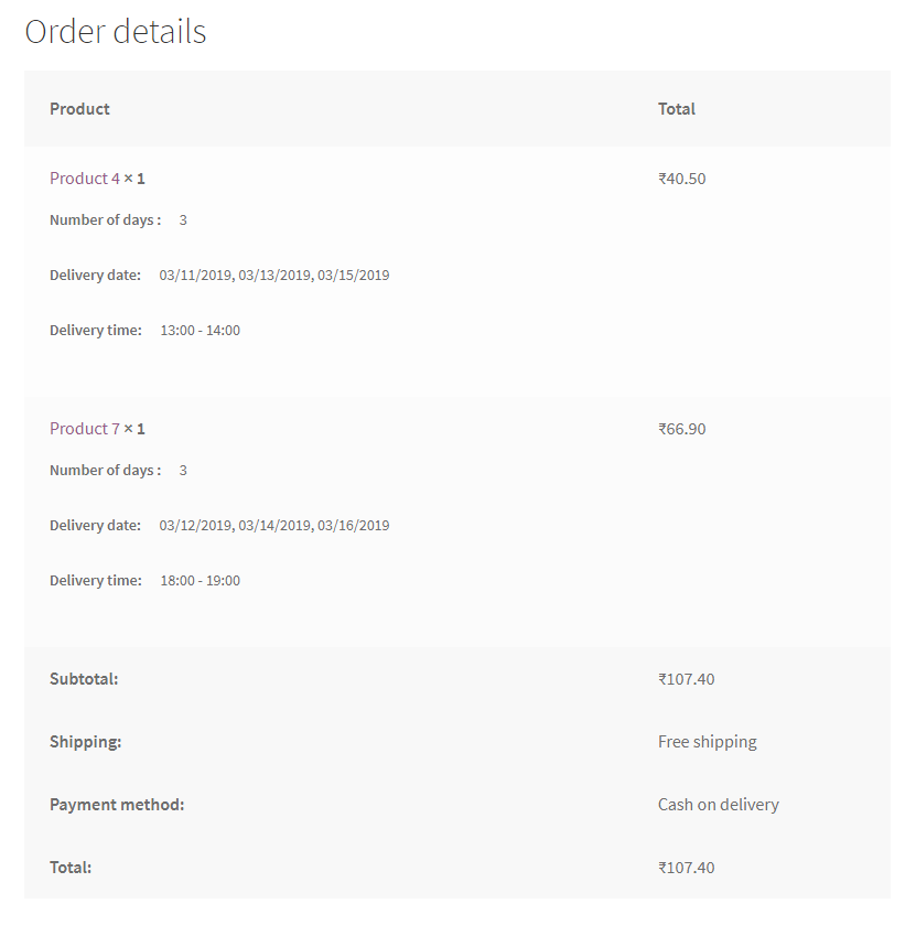 WooCommerce order with multiple delivery dates