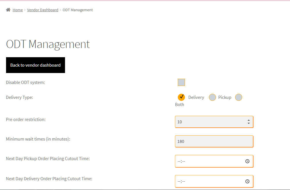 Vendor specific cutoff time lead time settings in WC Vendor Pro dashboard